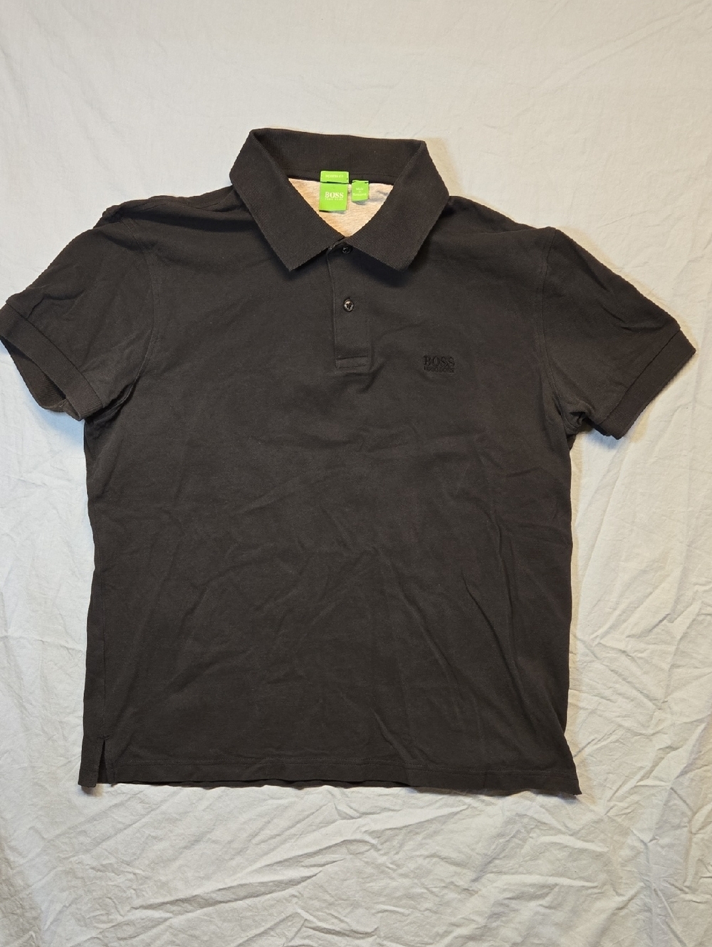 Hugo Boss Dark Navy Blue Short Sleeve Button Down Polo with Subtle Spellout Logo